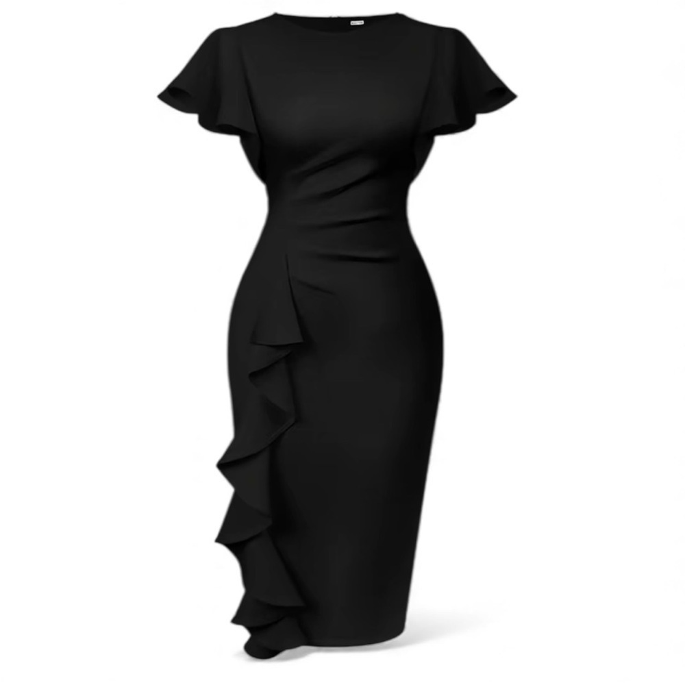 Chic Black Ruffle Midi Dress. Sz/L /NWOT - Picture 2 of 9